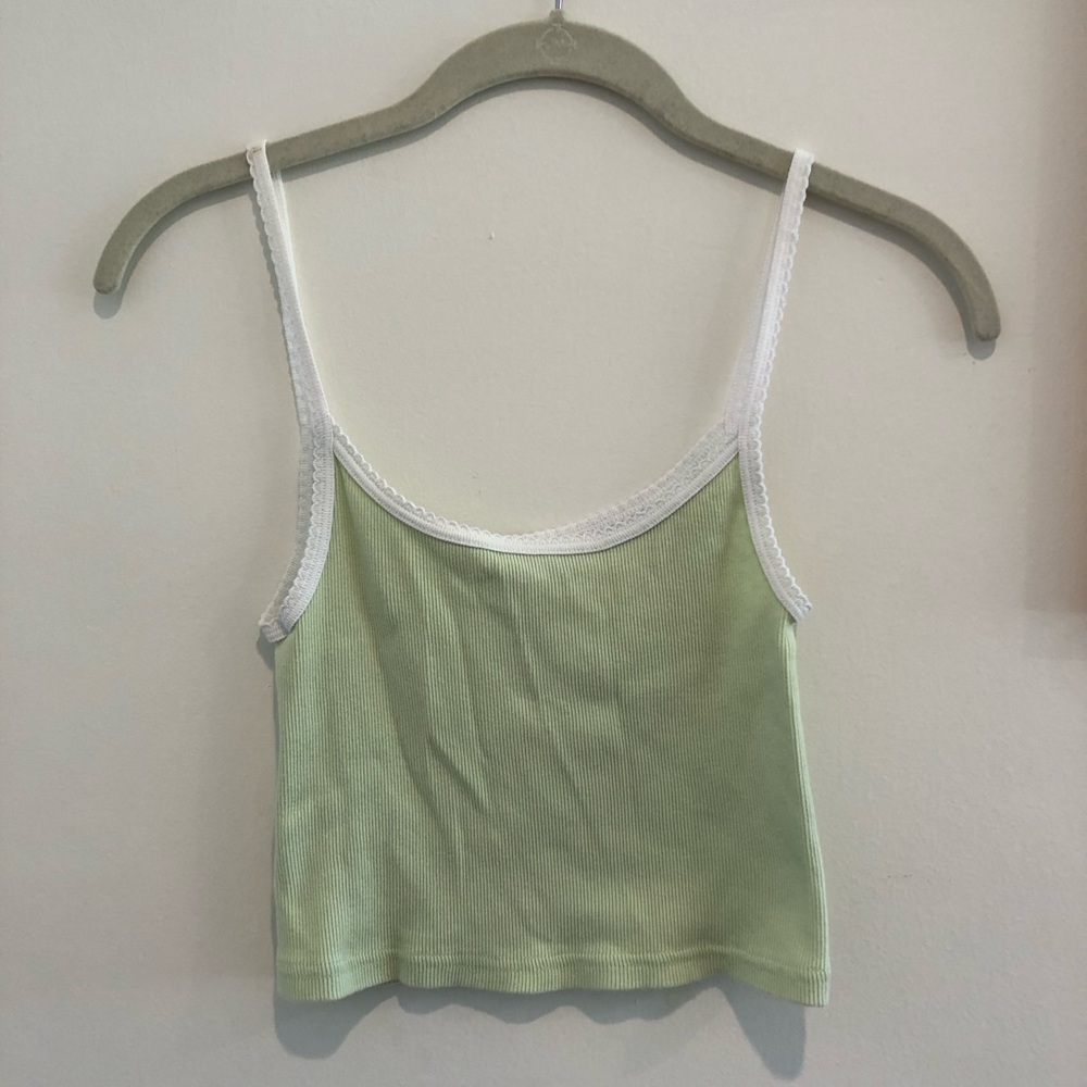 Brandy Melville Light Green and White Tank Top